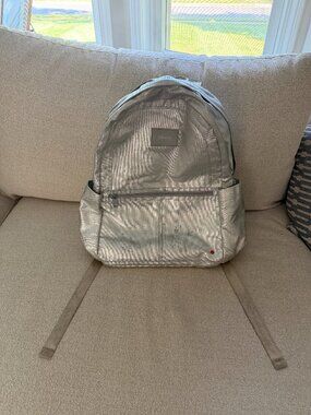 Girls State Metallic silver Kane Double Pocket large school backpack